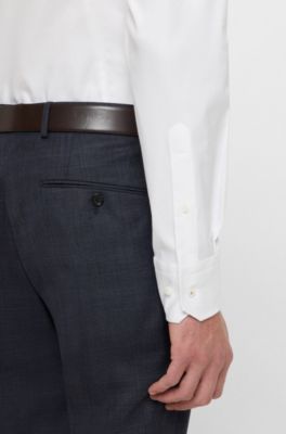 Slim-Fit Hemd aus strukturierter italienischer Stretch-Baumwolle, Wei&szlig;