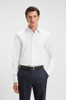 Slim-fit shirt in structured Italian stretch cotton, White