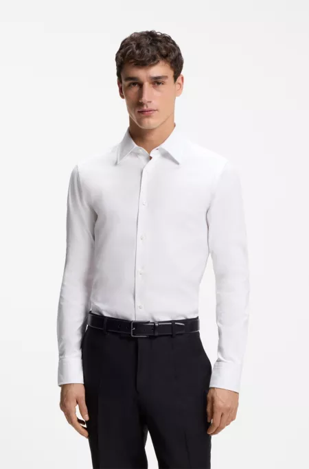 Slim-fit shirt in structured Italian stretch cotton