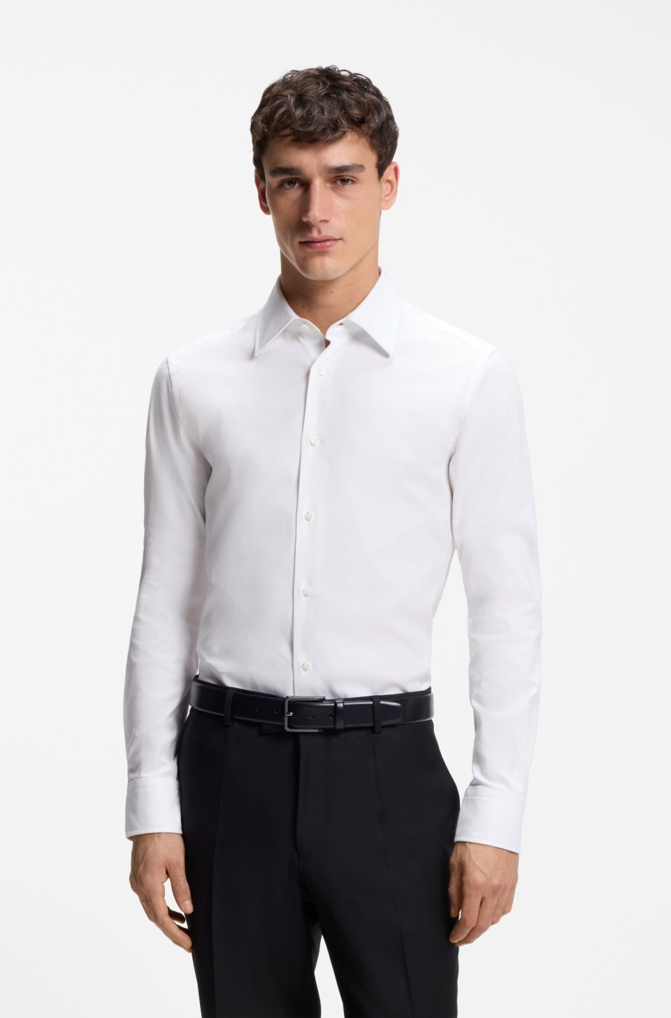 Slim-fit shirt in structured Italian stretch cotton