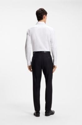 Camicia slim fit in cotone elasticizzato lavorato italiano, Bianco