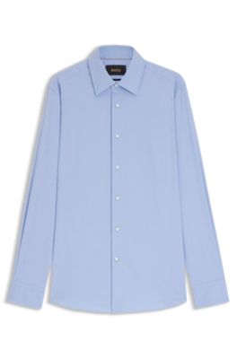 Slim-fit shirt in structured Italian stretch cotton, Light Blue
