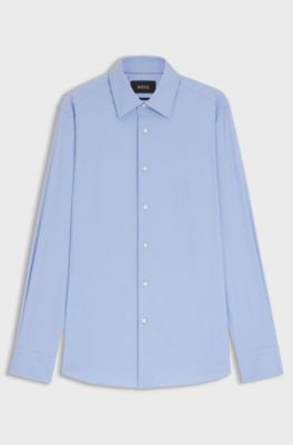 Slim-fit shirt in structured Italian stretch cotton, Light Blue