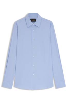 Boss Slim-fit shirt in structured Italian stretch cotton kostymskjortor herr – bild 4