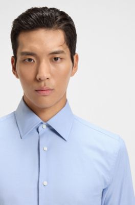 Slim-fit shirt in structured Italian stretch cotton, Light Blue