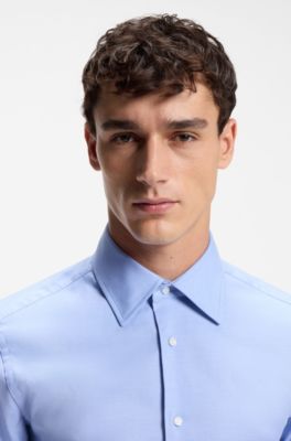 Camicia slim fit in cotone elasticizzato lavorato italiano, Celeste