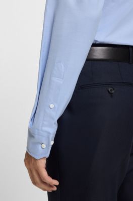 Slim-fit shirt in structured Italian stretch cotton, Light Blue