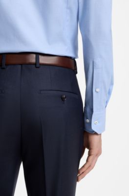 Camicia slim fit in cotone elasticizzato lavorato italiano, Celeste