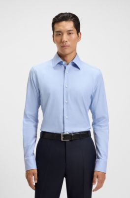 Slim-fit shirt in structured Italian stretch cotton, Light Blue