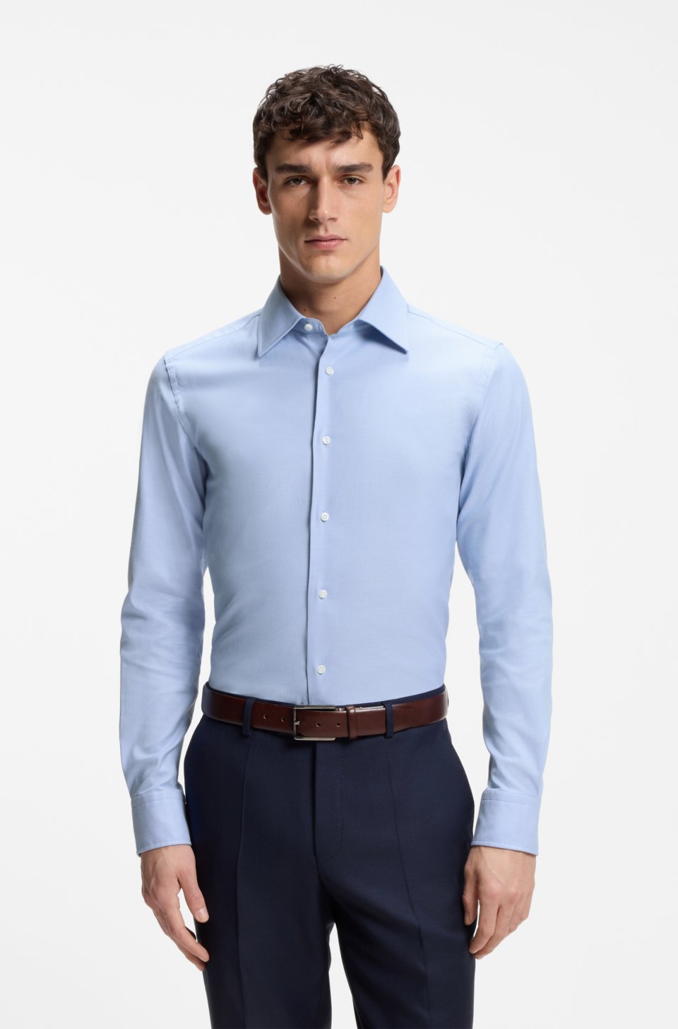 Slim-fit shirt in structured Italian stretch cotton