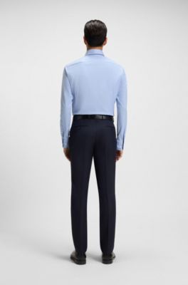 Slim-fit shirt in structured Italian stretch cotton, Light Blue