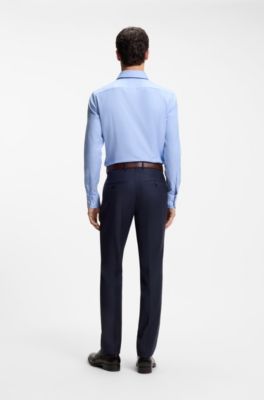 Camicia slim fit in cotone elasticizzato lavorato italiano, Celeste