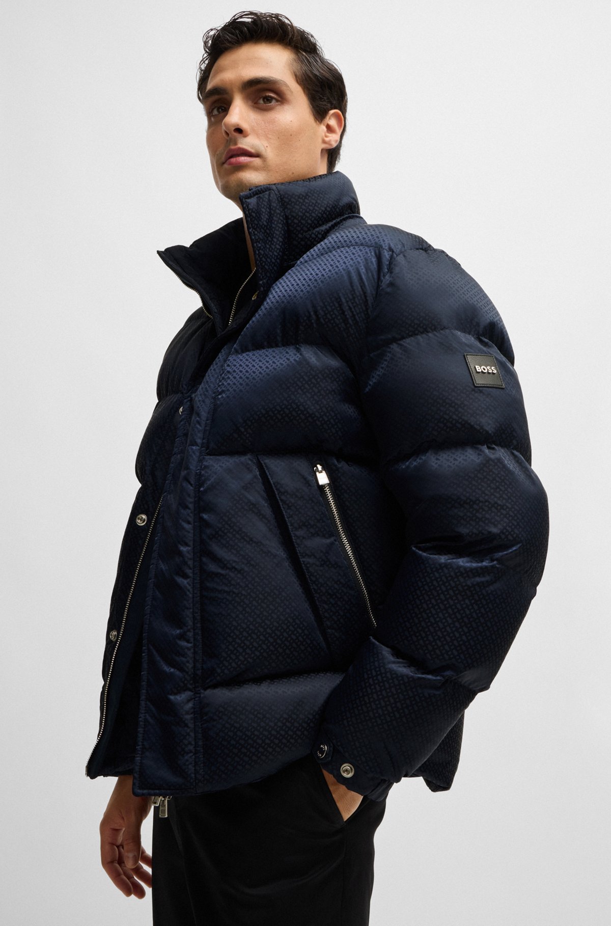 BOSS - はっ水パファージャケット マイクロモノグラム - ダーク BOSS - はっ水パファージャケット マイクロモノグラム - ダーク