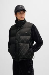 Chaleco slim fit repelente al agua con jacquard de la marca, Negro