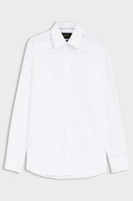 Camicia slim fit in popeline di cotone italiano, Bianco