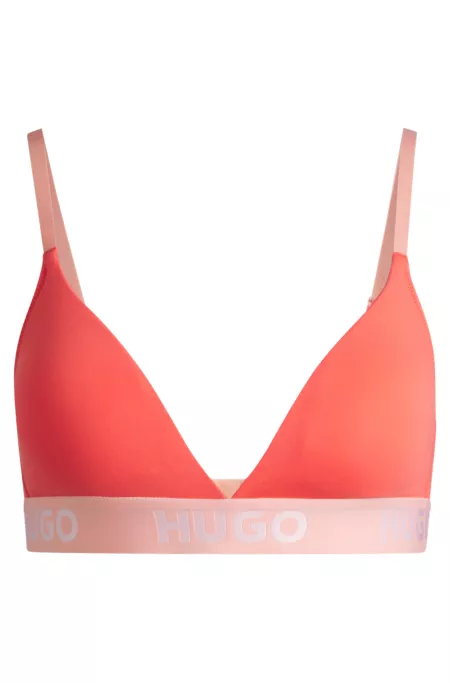 Stretch-cotton triangle bra with logo band