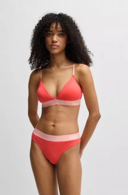 Stretch-cotton triangle bra with logo band