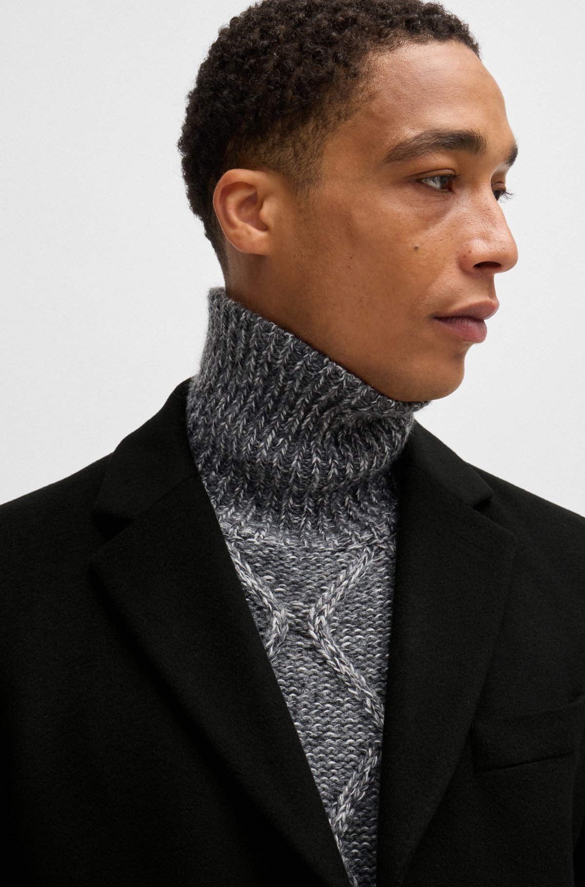 BOSS - スリムフィットコート バージンウール/カシミア - ブラック BOSS - スリムフィットコート バージンウール/カシミア - ブラック