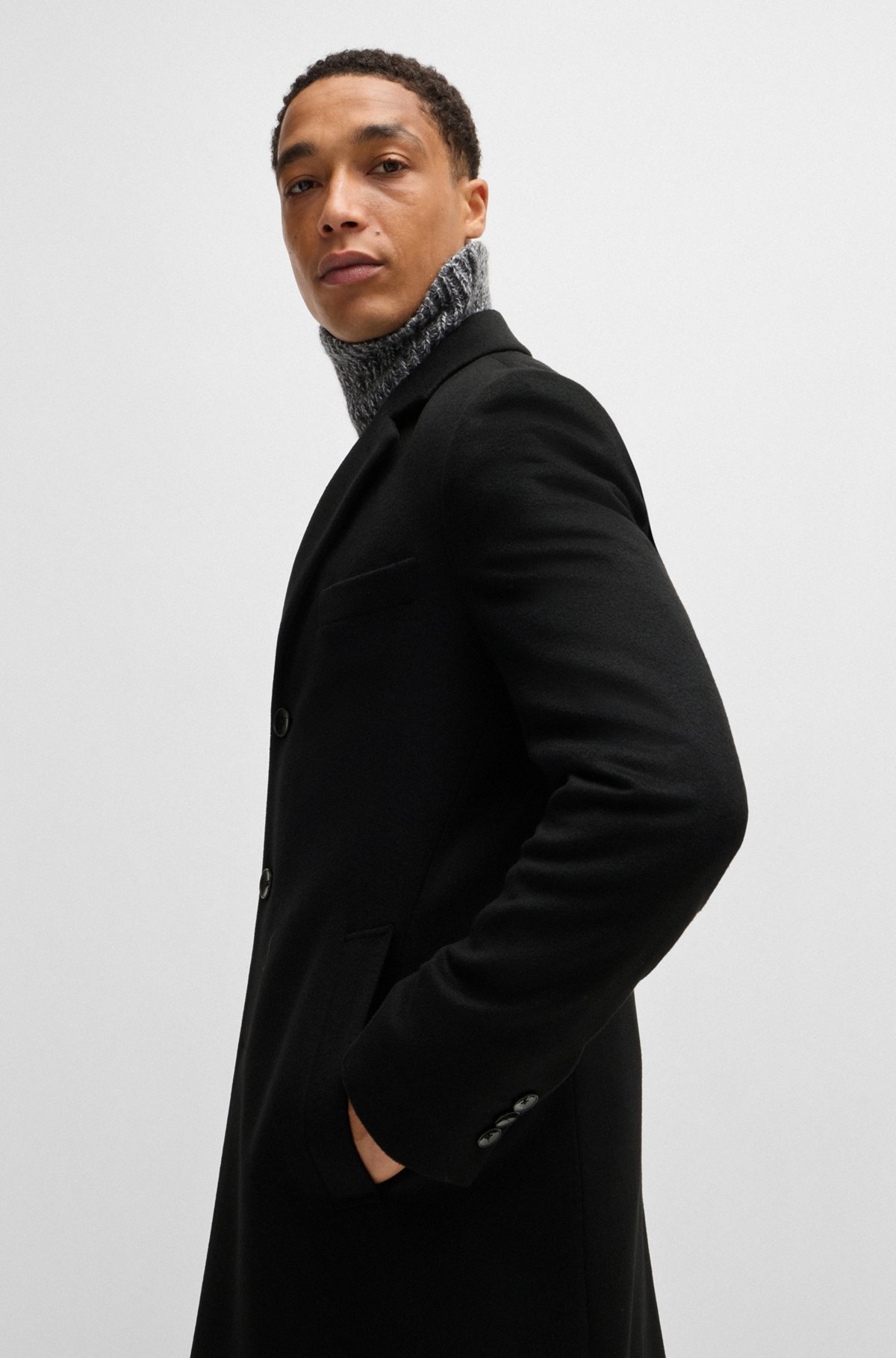 BOSS - スリムフィットコート バージンウール/カシミア - ブラック BOSS - スリムフィットコート バージンウール/カシミア - ブラック