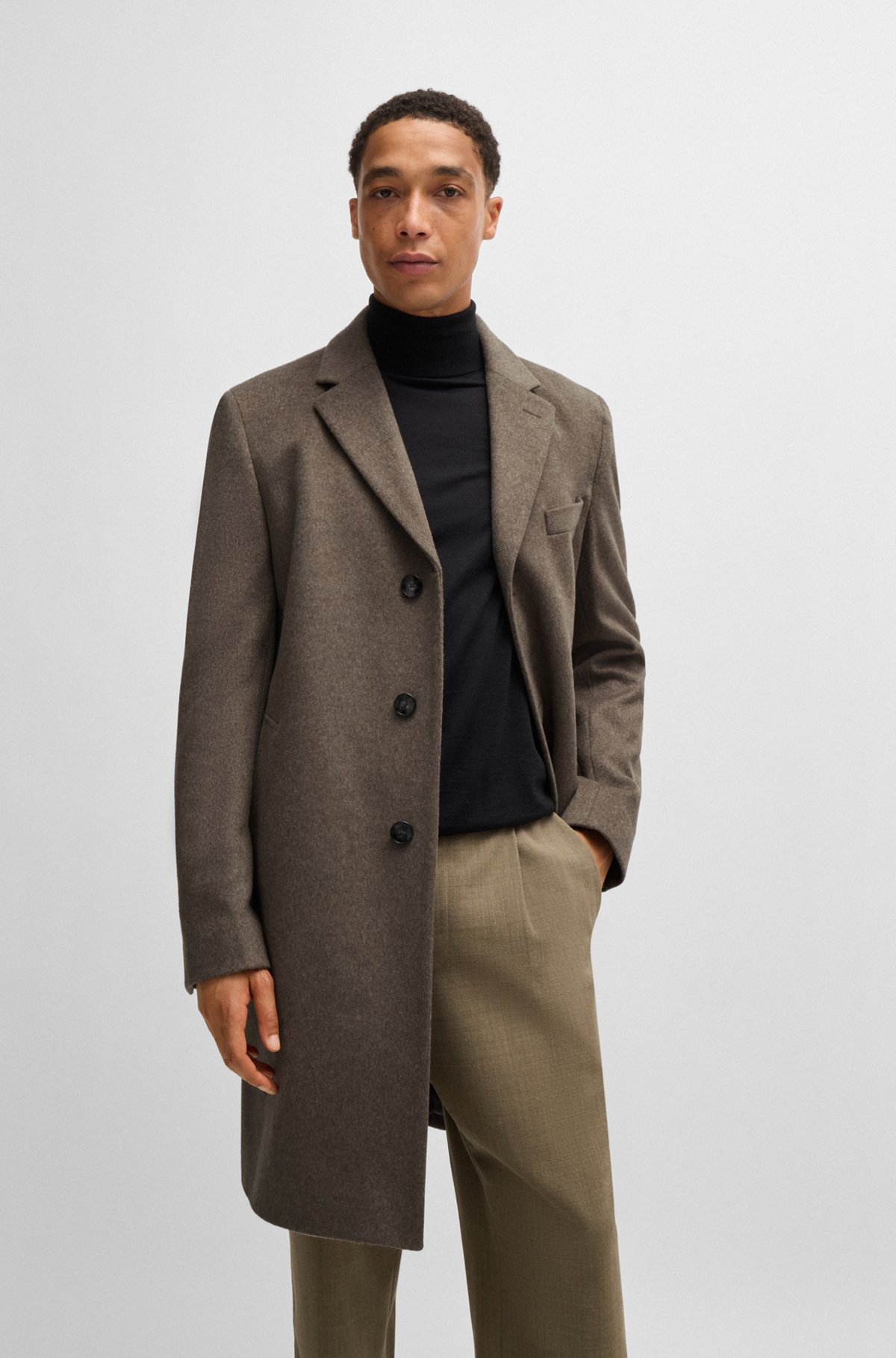 BOSS - スリムフィットコート バージンウール/カシミア - ベージュ BOSS - スリムフィットコート バージンウール/カシミア - ベージュ