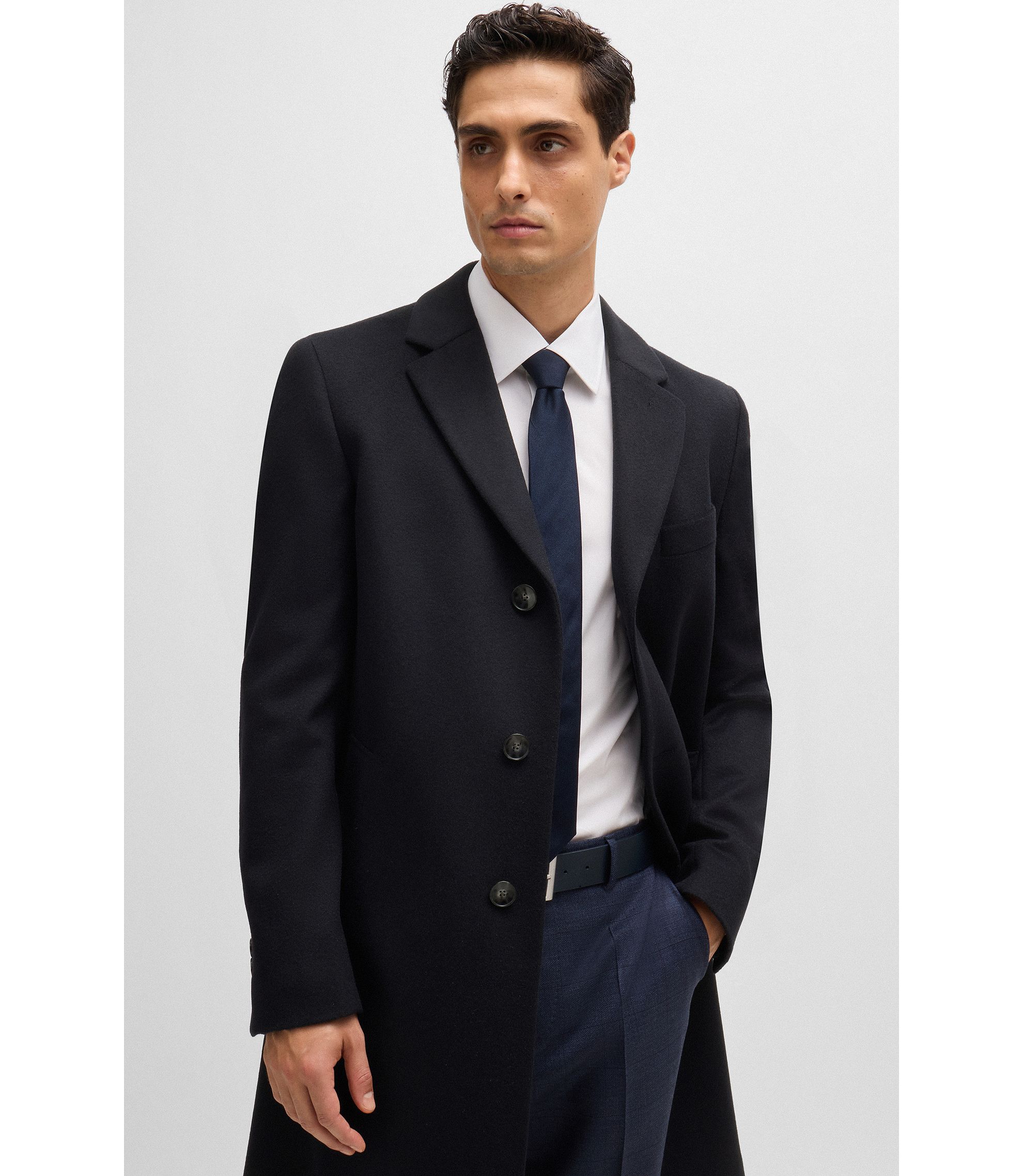 BOSS - スリムフィットコート バージンウール/カシミア - ダーク BOSS - スリムフィットコート バージンウール/カシミア - ダーク