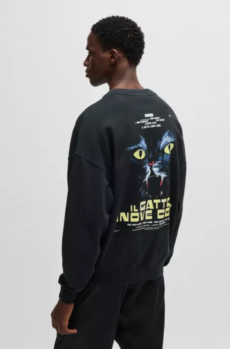 Slub cotton-terry sweatshirt with cat graphic print