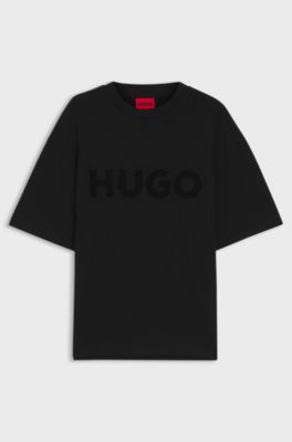 Oversized-fit cotton T-shirt with reflective logo, Black