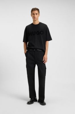 Oversized-fit T-shirt in cotton with reflective logo, Black