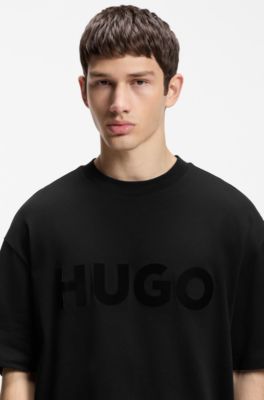 Cotton-jersey T-shirt with reflective logo, Black