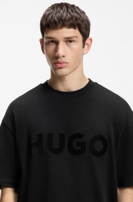 Oversized-fit cotton T-shirt with reflective logo, Black