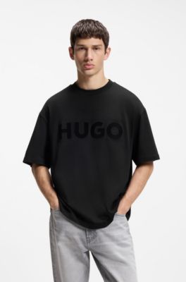 Oversized-fit cotton T-shirt with reflective logo, Black