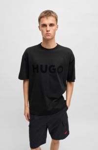 Oversized-fit T-shirt van katoen met decoratief reflecterend logo, Zwart