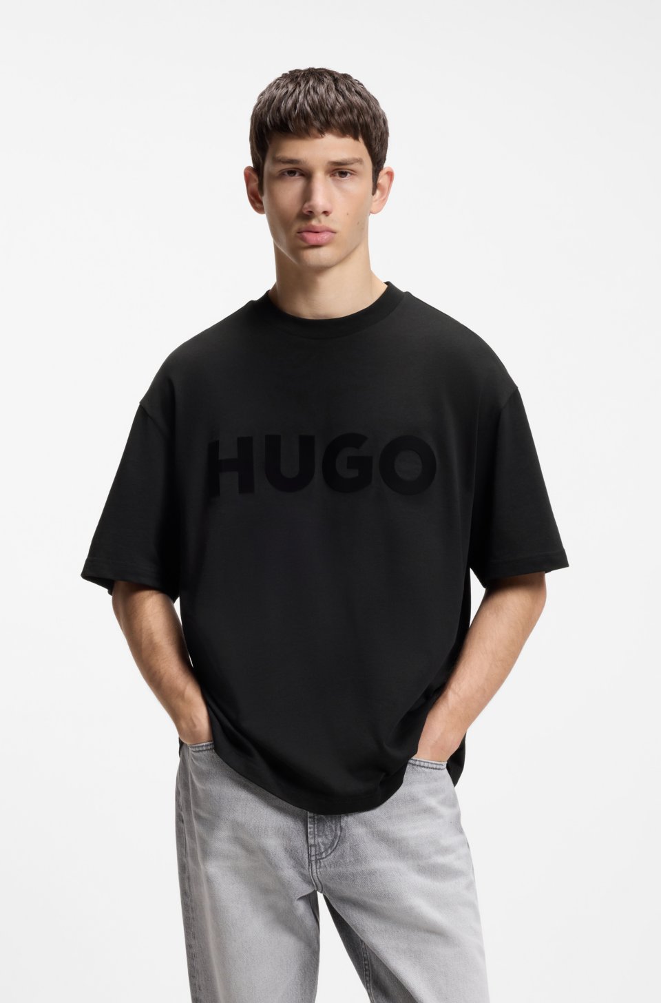 Oversized-fit cotton T-shirt with reflective logo