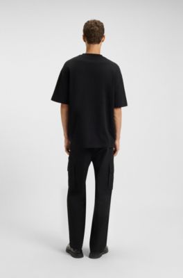 T-shirt van katoenen jersey met reflecterend logo, Zwart