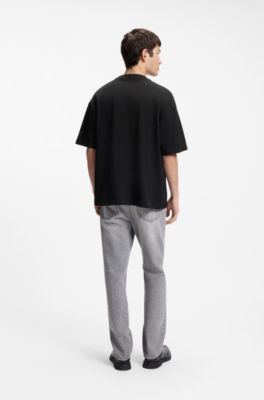 Oversized-fit cotton T-shirt with reflective logo, Black