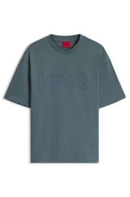 Oversized-fit cotton T-shirt with reflective logo, Dark Grey