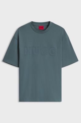 Oversized-fit cotton T-shirt with reflective logo, Dark Grey