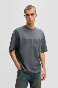 Oversized-fit T-shirt van katoen met decoratief reflecterend logo, Grijs