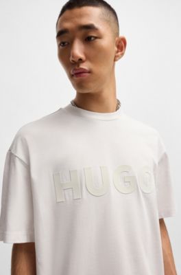 Oversized-fit cotton T-shirt with reflective logo, White