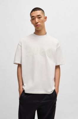 Oversized-fit T-shirt in cotton with reflective logo, White