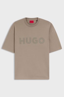 Oversized-fit cotton T-shirt with reflective logo, Light Brown