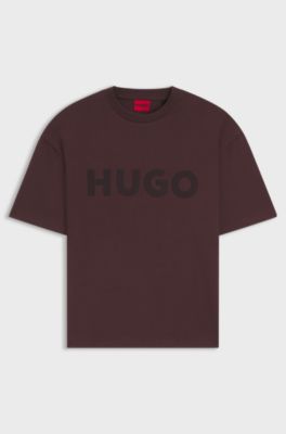 Oversized-fit cotton T-shirt with reflective logo, Light Brown