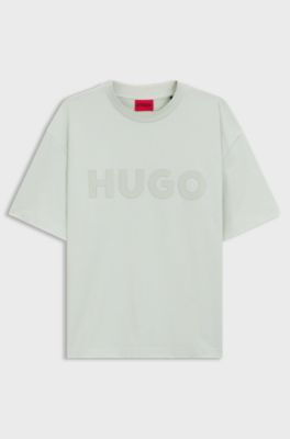 Oversized-fit cotton T-shirt with reflective logo, Light Green