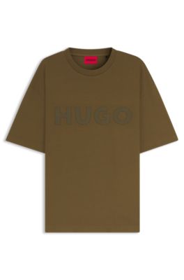 Oversized-fit T-shirt in cotton with reflective logo, Green