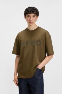 Oversized-fit T-shirt in cotton with decorative reflective logo, Green