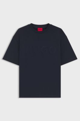 Oversized-fit cotton T-shirt with reflective logo, Dark Blue