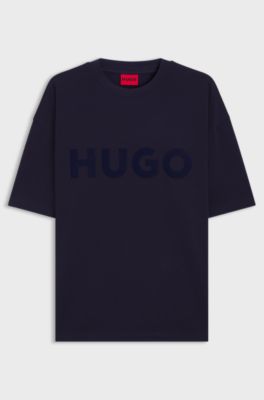 Oversized-fit cotton T-shirt with reflective logo, Dark Blue