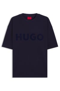Oversized-fit T-shirt in cotton with decorative reflective logo, Dark Blue