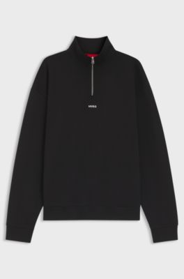 Sweatshirt van katoenen badstof met logo en ritskraag, Zwart