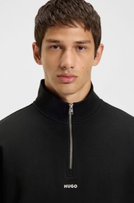 Sweatshirt i terry-bomull med blixtl&aring;skrage, Svart